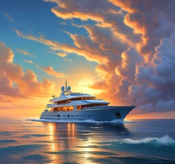 Fototapeta premium Illustration of sailboat yaht in ocean.