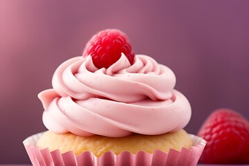 Raspberry cream cupcake with pink frosting.