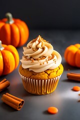 Spiced pumpkin cupcake with cinnamon frosting.