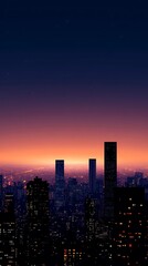 Fototapeta premium A skyline at dusk, showcasing city buildings against a colorful gradient sky.