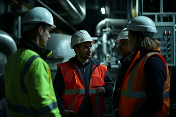 Industrial Team Meeting in Machinery Room