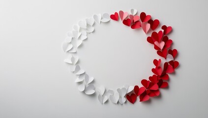 Paper Hearts Circle Frame on White Background