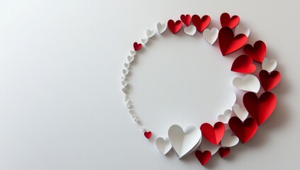 Obraz premium Red and white paper hearts in a circular frame