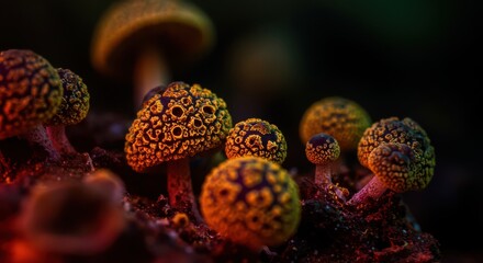 Close Up of Orange Mushrooms in Forest with Interesting Texture