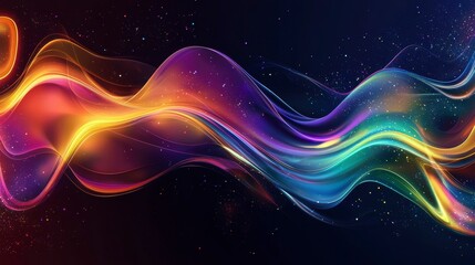 Fototapeta premium Luminous Abstract Wave Pattern with Dynamic Color Gradients and Sparkling Dust on Dark Backdrop