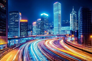 Street traffic in Hong Kong at night , isolated on white background,  , copy space for text,