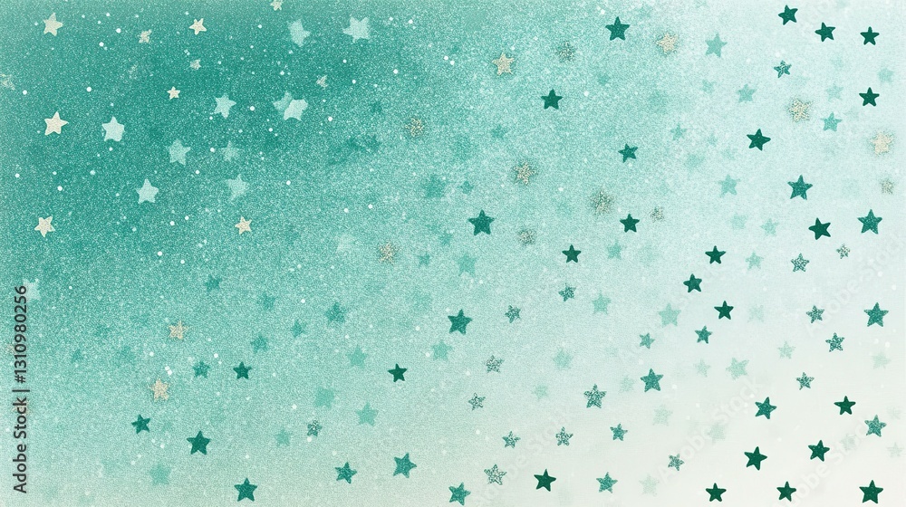 Poster teal gradient background featuring various scattered star shapes and forms