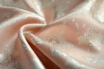 Obraz premium Peach silk fabric with gold accents, elegantly draped. Perfect for fashion, design, or textile projects showcasing luxurious texture.