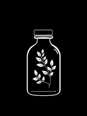 Elegant minimalist spice jar logo featuring black and white design with herbal accents for refined branding in culinary arts