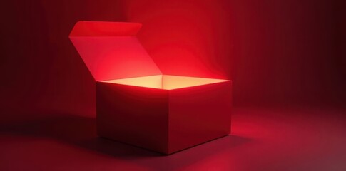 Open red box emitting ethereal light, vibrant red, artwork, glow
