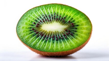 Colorful and juicy green kiwi fruit with visible seeds on a white background