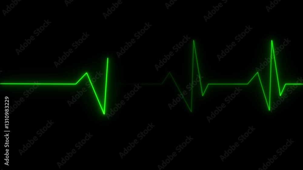 Poster glowing neon blue color heartbeat rate and pulse line with grid, loop motion animate footage. neon h