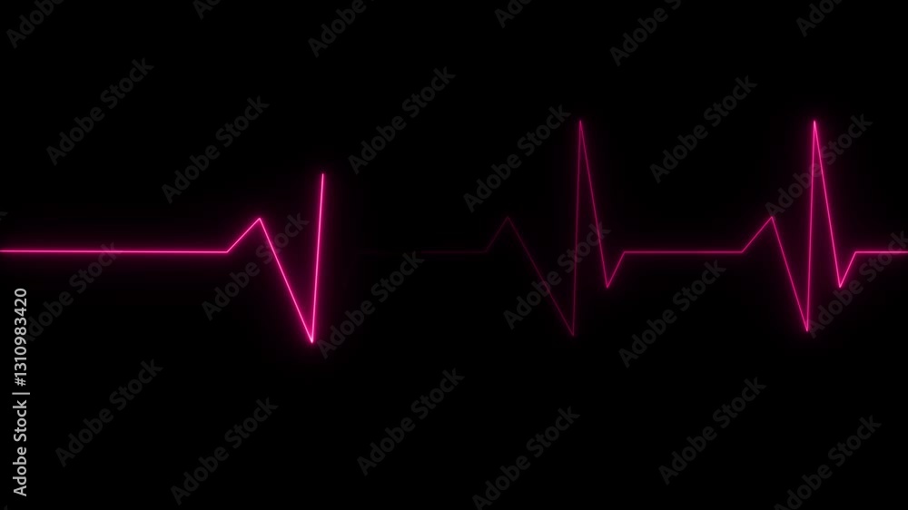 Poster glowing neon red color heartbeat rate and pulse line with grid, loop motion animate footage. neon he