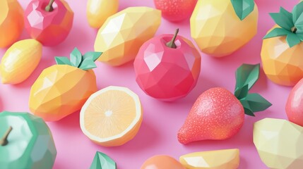Custom vertical slats for kitchen with your photo Low-poly fruit arrangement on pink background;  food blog, website