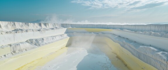 Aerial View of a Large Quarry Filled with Pale Yellow and White Materials