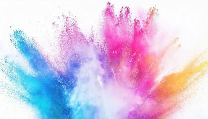 Obraz premium vibrant explosion of colorful powder in blue, pink, and yellow on white background, perfect for creative design and artistic projects