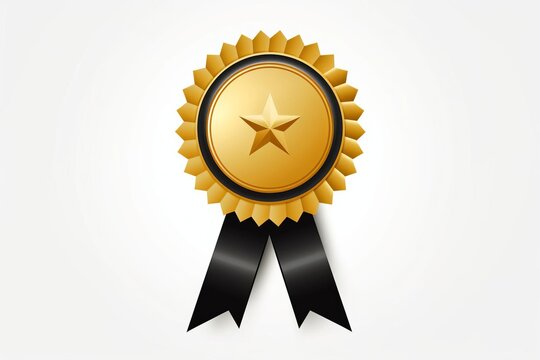 Badge gold medal with red ribbon, award, gold, ribbon, medal, badge, vector, icon, prize, label, winner, best, first, certificate, success, symbol, golden, achievement, silver, seal, win, bronze, bann