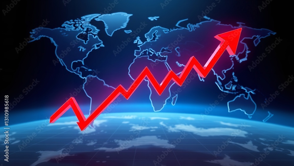 Poster a holographic projection of financial graphs and a world map with glowing lines on a dark background