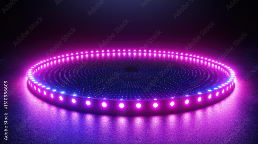 Poster vibrant circular led display with neon colors illuminating a dark background