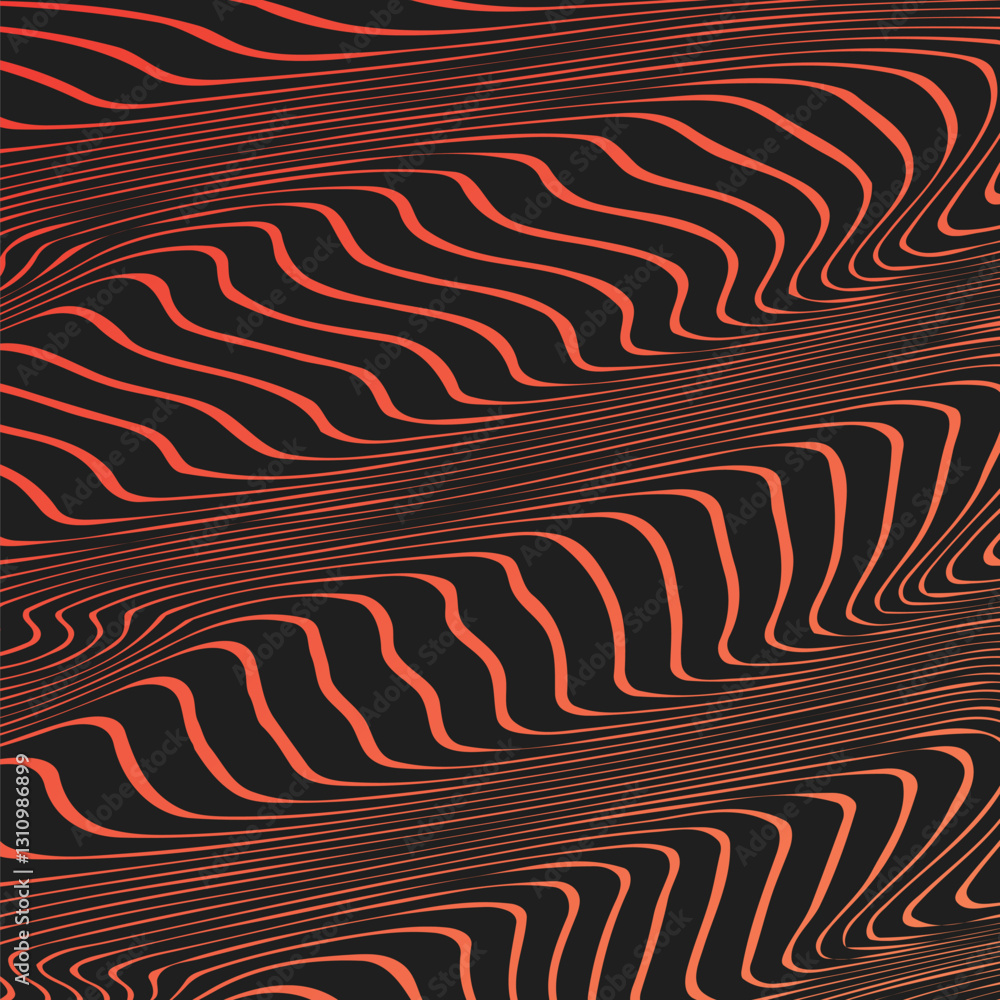Aufkleber black background with flowing interference lines ostripe on red gradient