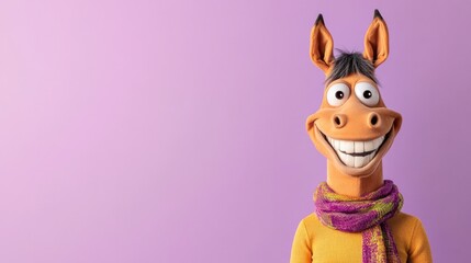 Brightly colored horse character wearing scarf, radiating cheerf