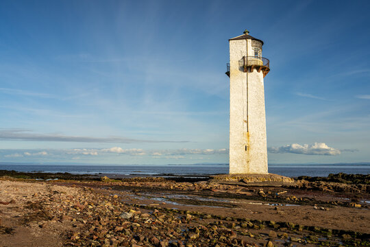 The Southerness Lighthouse on the banks of the Dumfries Channel, Scotland, UK