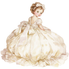 Elegant young girl in white dress dreamy garden setting fantasy illustration whimsical viewpoint