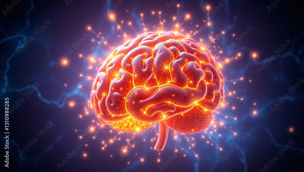 Poster a mesmerizing radiating brain symbol intricately designed with glowing neural connections