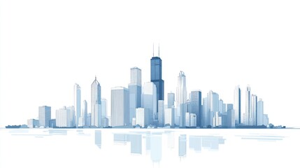 Naklejka premium Cityscape skyline reflection, urban architecture, lakefront, modern city, website banner