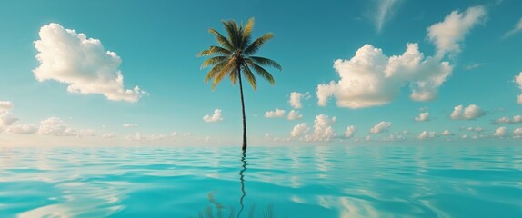 Obraz premium Glistening turquoise water reflects palm tree shadows at a tranquil tropical oasis on a sunny day