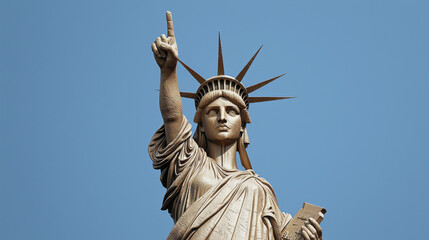 Fototapeta premium majestic statue representing freedom and democracy, with raised hand holding torch against clear blue sky