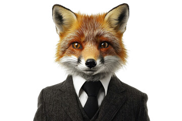 A stylish fox in a suit, isolate on white background, blending elegance with its wild nature. PNG