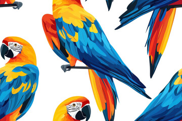 Obraz premium A seamless pattern of flat style parrots, isolate on white background, creating a lively design. PNG