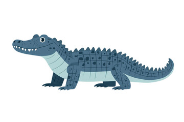 A flat style illustrated crocodile, isolate on white background, displaying its unique features in a vibrant color palette. PNG