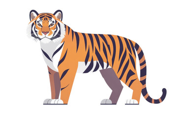 Obraz premium Flat style tiger illustration, isolate on white background, with bold colors and simple design. PNG