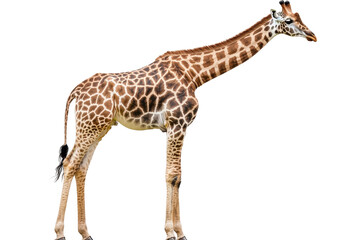 Obraz premium An elegant giraffe standing, isolate on white background, showcasing its unique features. PNG