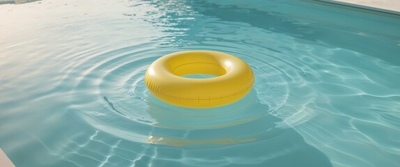 Yellow inflatable ring floats on the surface of a blue pool.