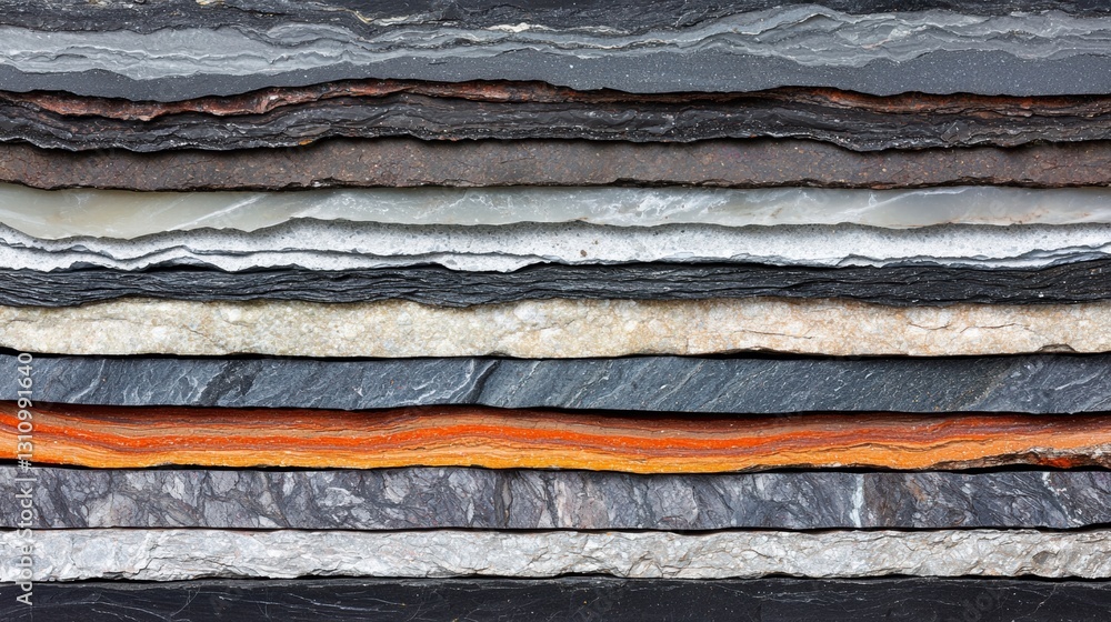 Poster a collection of layered rocks, each with its own unique color and texture.