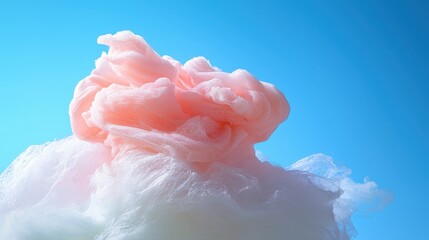 Pink and white cotton candy against a blue sky.