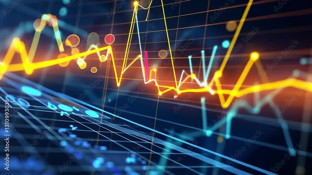 Poster vibrant financial graph analysis exploring data trends, market insights, and investment opportunitie