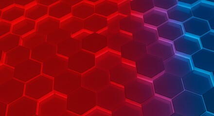 Fototapeta premium Hexagon Geometric Pattern with Red and Blue Lighting Abstract Background