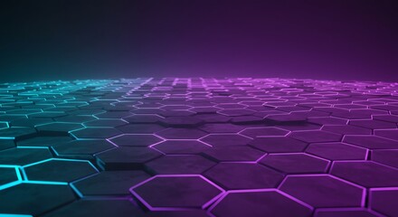 Fototapeta premium Abstract Hexagon Pattern Glowing with Neon Colors Futuristic Technological Background