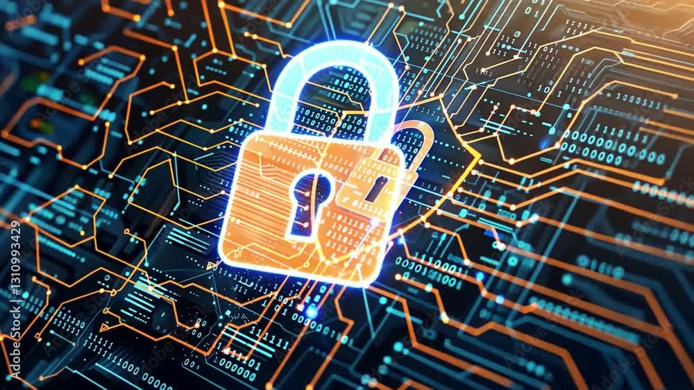 Poster digital lock technology secure data protection with encryption on circuit board backgrounds for enha