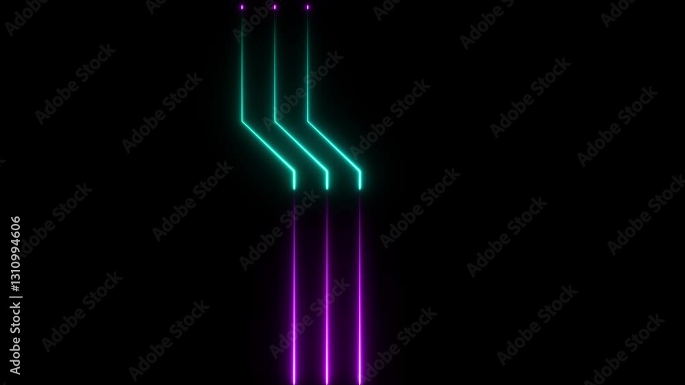 Poster abstract cyan and purple color neon light animated on a dark background. abstraction neon lines movi