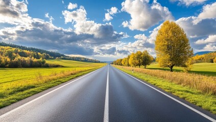 Fototapeta premium Autumn Road Trip Through Golden Fields