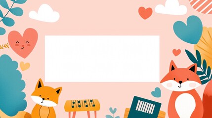 Fototapeta premium Playful Illustration of Foxes and Whimsical Elements in Pastel Colors
