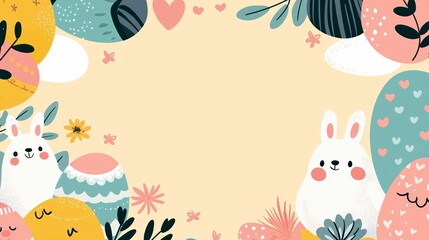 Obraz premium Cute Spring Animals with Easter Eggs and Floral Elements Design