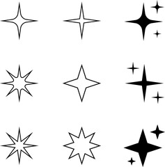 Obraz premium Black sparkling stars. Different twinkling stars collection. Star icons, sparks, shining explosion. Vector illustration