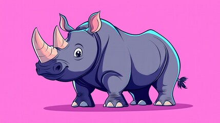 Fototapeta premium Cartoon rhino illustration, cute, gray, pink background.