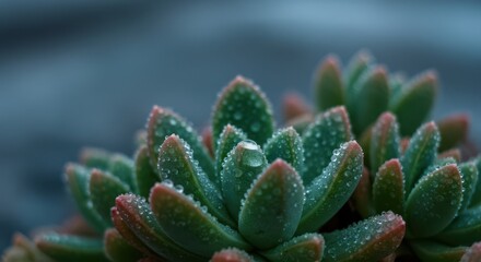 Fototapeta premium Close-up of Succulent Plant Covered in Water Droplets on Leaves